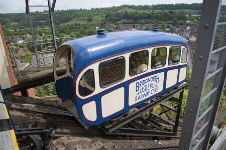 Bridgnorth Cliff Railway passenger car transports passengers on the steepest railway in Britain Bridgnorth Castle Hill Railway Companyのeditorial素材