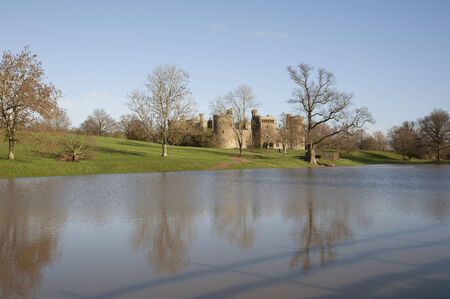 Bodium Castle and the River Rother which had burst its banks on the East Sussex and Kent borders England UKのeditorial素材