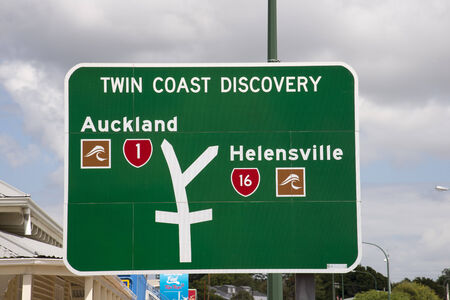 Twin Coast Discovery route roadsign at Wellsford New Zealandのeditorial素材