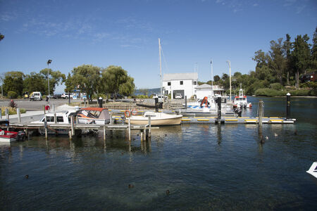 Taupo marina on the Waikato River North island New Zealandのeditorial素材