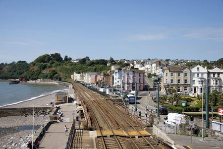 Coastal railway line at Dawlish Devon England UKのeditorial素材