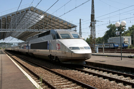 TGVR train departing Pau Station southwest France
