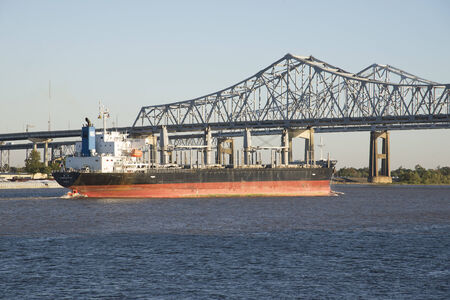 Coreship OL a bulk carrier ship underway on The Mississippi River New Orleans USAのeditorial素材