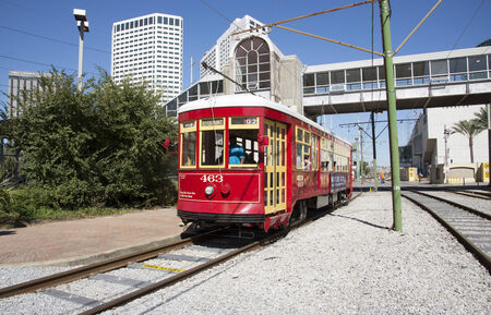 Riverfront streetcar on the Moon Walk New Orleans USAのeditorial素材
