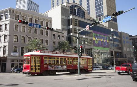 Riverfront streetcar on Canal Street New Orleans city centre USAのeditorial素材