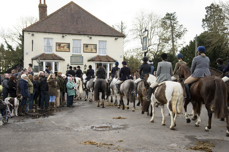 Kimblewick Hunt meeting at Mortimer near Reading England UK earlier today Saturday 27 December 2014 outside the Horse and Groom pubのeditorial素材