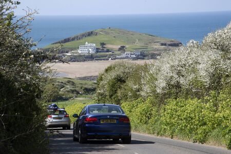 Burgh Island of the English coast in south Devon England UK Seen from a country lane in Bigburyのeditorial素材