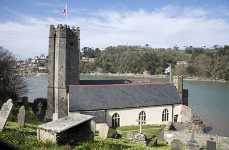 St Petrox Church a historic building overlooks the River Dart at Dartmouth Devon UKの写真素材