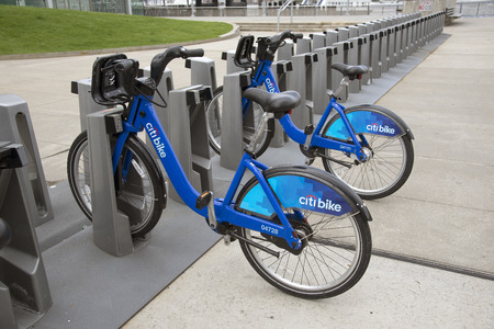 Bicycles for hire New York USA Rental docking stationのeditorial素材