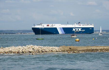 Vechicle carrier ship on the Solent approaching Port of Southamptonのeditorial素材
