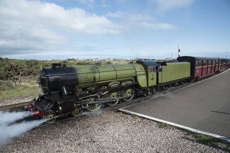 The Green Goddess steam engine at Dungeness Station Kent UKのeditorial素材