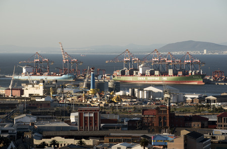 Container carrier ships alongside port of Cape Town South Africaのeditorial素材