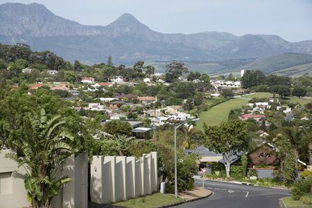 Hottentots Mountains overlook Somerset West housing Western cape South Africaの写真素材