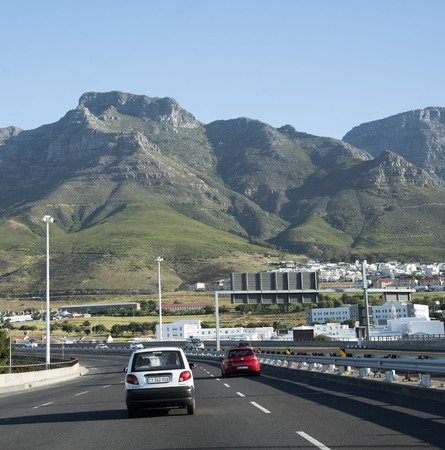 Driving on the N2 Highway out of Cape Town city South Africaのeditorial素材