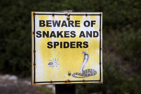 Warning sign Beware of 'Snakes and Spiders'の写真素材