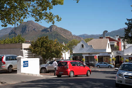 FRANSCHHOEK WESTERN CAPE SOUTH AFRICA - APRIL 2016 - A general view of the main street in Franschhoeka small town in the Western Cape region of Southern Africaのeditorial素材