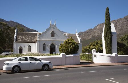 FRANSCHHOEK WESTERN CAPE SOUTH AFRICA - APRIL 2016 - The Dutch Reform Church on the main street in Franschhoek Southern Africaのeditorial素材