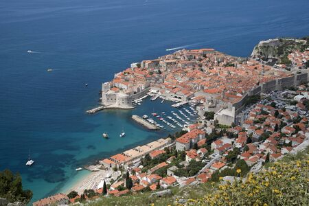 OLD TOWN DUBROVNIK CROATIA - MAY 2016 - An overview from Mount Syd of the walled Old Town of Dubrovnik a World Heritage siteのeditorial素材