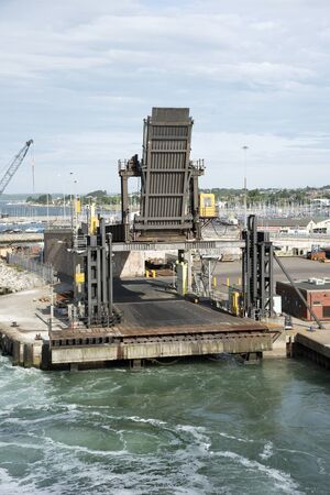 Poole Harbour Dorset UK - August 2016 - The linkspan and docking ramp for cross channel ferries to...