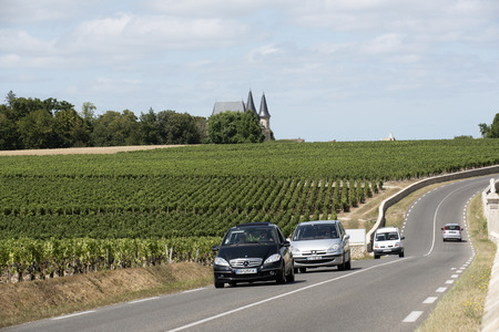 Pauillac wine region France - August 2016 - Vines and vineyards in Pauillac a wine producing area of the Bordeaux region Franceのeditorial素材