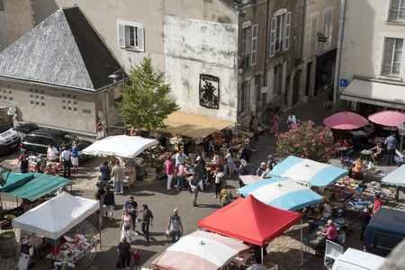 Blois France - August 2016 - An overview of the weekly food market in the town center of Blois in  the Loire region of Franceのeditorial素材