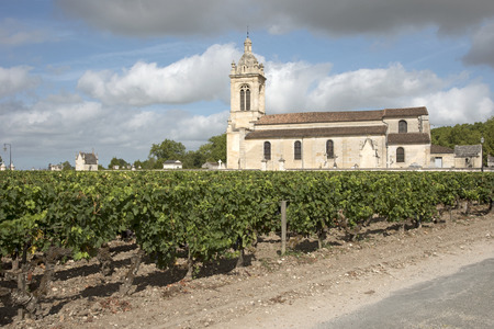 Margaux France - August 2016 - Surrounded with vines the historic Church of Margaux in the Medoc region of Bordeaux Franceのeditorial素材