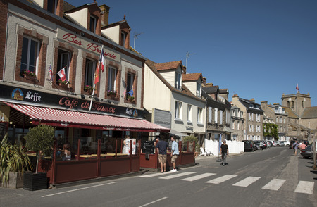 The coastal commune of Barfleur in Normandy northwest France. Cafe on the quaysideのeditorial素材