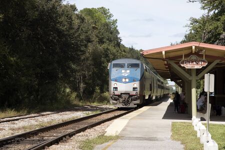 DeLand Florida USA - October 2016 - Passenger train at Deland Station Florida heading to New York...