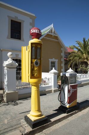 Matjiesfontein in the Central Karoo region of the Western cape South Africa. Old petrol pumps on the main street of this historic little townのeditorial素材