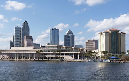 The Convention Center in the waterfront area and skyline landscape of buildings in Tampa Florida USA. April 2017.のeditorial素材