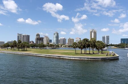 The Mooring Field and skyline view at the harbor entrance to St Petersburg Florida USAのeditorial素材