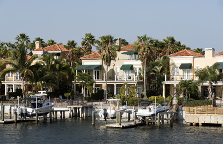 Waterfront homes with boat berth facility, Tampa Florida USA. April 2017のeditorial素材