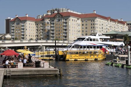 Water taxi and boating on the waterfront area Tampa Florida USA. April 2017のeditorial素材