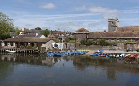 Boats for hire on Abbots Quay along the River Frome in Wareham Dorset England UK. June 2017のeditorial素材