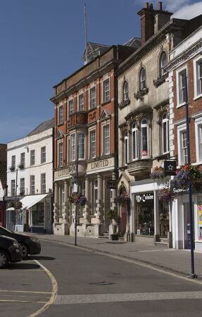 Devizes a market  town in Wiltshire England UK. July 2017. Homes, shops and offices on the Marrket...