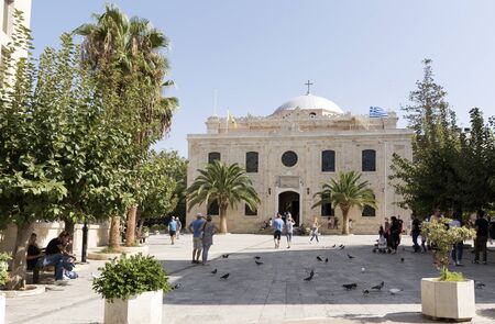 Heraklion, Crete, Greece. The church of Ayios Titos on a small square on the Odhos 25-Avgoustou, main street in the town centre.のeditorial素材
