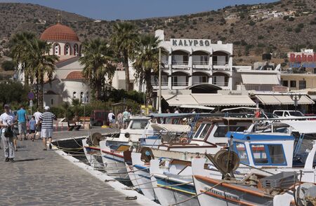 The fishing boat harbour at Elounda a seaside resort in northern Crete, Greece. October 2017のeditorial素材