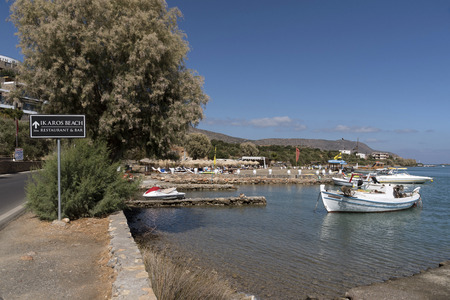 The Ikaros beach at Elounda on the Gulf of Mirabello, northern Crete, Greece. October 2017のeditorial素材