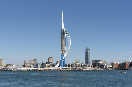 Waterfront of Portsmouth, viewed acroos the Harbour from Gosport, Hampshire UKのeditorial素材