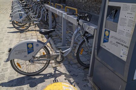 Chania, Crete, Greece. June 2019. Join the Ride campaign for bicycle riding collecting point in the...