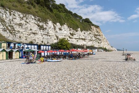 Beer near Seaton, Devon, England, UK. June 2019. Beer beach on the Jurassic Coast in East Devon. The beach at Beer with white chalk cliffs.のeditorial素材