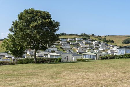 Beer, Seaton, Devon, England, UK. July 2019.  Caravan park at Beer Head on high ground above the seaside resort of Beer.のeditorial素材