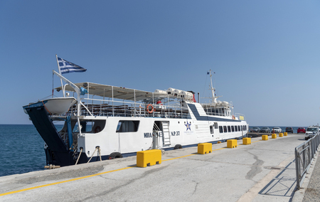 Ierepetra, Crete, Greece. June 2019. A ferry the Balos Express which sails to Chrissi Island berthed in the harbour at Ierepetraのeditorial素材