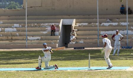 Riebeeck West, Swartland, Western Cape, South Africa. November 2019. Cricketers playing at the...