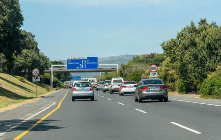 Meadowbridge, Cape Town, South Africa. Dec 2019. The M3 motorway from Cape Town to Muizenberg at junction 15 for Meadowbridge and M38 highway.のeditorial素材