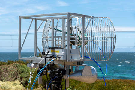 Western Cape, South Africa. Dec 2019. Experimenting with radar. A  PhD students' construction of radar scanning equipment on the coast near Simon's Town, South Africaのeditorial素材