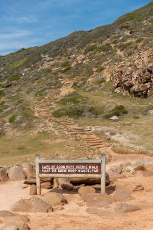 Cape of Good Hope, Western Cape, South Africa, Dec 2019. Footpath tourist sign for walking from Cape of Good Hope to Cape Point, South Africaのeditorial素材