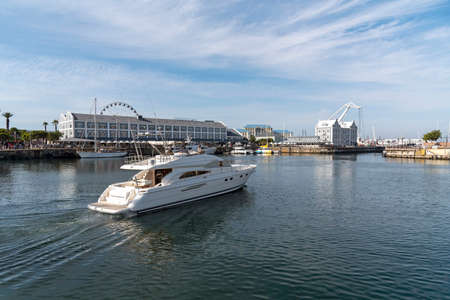 Cape Town, South Africa, Dec 2019. Luxury yacht leaving marina on the Cape Town waterfront area. South Africa.のeditorial素材