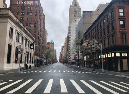 Upper East Side, New York, USA. 2020.  Rush hour and empty highway. Madison Avenue at East 74th...