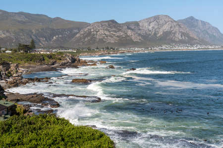 Hermanus, Western Cape, South Africa. 2019. Coastal landscape from a cliff top in Hermanus a holiday...